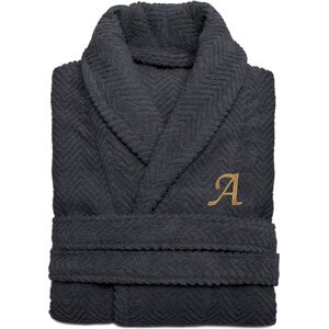 Linum Home Textiles Unisex Herringbone Weave Bathrobe (Monogram, A-Z) Grey x