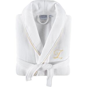Linum Home Textiles Hotel Monogram Turkish Cotton Waffle Terry Bathrobe with Satin Piped Trim (A-Z) in Small/Medium NoColor x