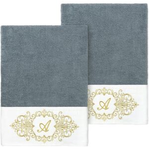 Linum Home Textiles Set of Two 100% Turkish Cotton Monogram Embellished Bath Towels NoColor y