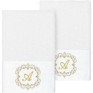 Linum Home Textiles Set of Two 100% Turkish Cotton Monogram Embellished Hand Towels NoColor q