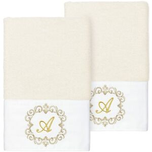 Linum Home Textiles Set of Two 100% Turkish Cotton Monogram Embellished Hand Towels NoColor r