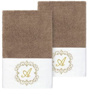 Linum Home Textiles Set of Two 100% Turkish Cotton Monogram Embellished Hand Towels NoColor a