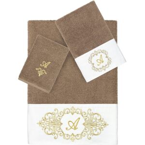 Linum Home Textiles 3pc 100% Turkish Cotton Monogram Embellished Towel Set NoColor f