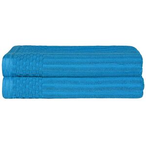 Superior Cotton Highly Absorbent Solid And Checkered Border Bath Towel Set Blue os