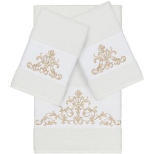 Linum Home Textiles Turkish Cotton Scarlet 3Pc Embellished Bath & Hand Towel Set White 3 pc