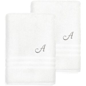 Linum Home Textiles Monogram Turkish Cotton 2pc Denzi Bath Sheet Set (A-Z) White s