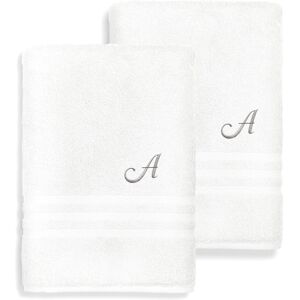 Linum Home Textiles Monogram Turkish Cotton 2pc Denzi Bath Towel Set (A-Z) White z