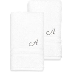 Linum Home Textiles Monogram Turkish Cotton 2pc Denzi Hand Towel Set (A-Z) White a