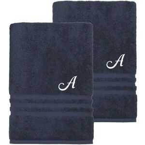 Linum Home Textiles Monogram Turkish Cotton 2pc Denzi Bath Sheet Set (A-Z) Blue s