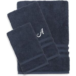 Linum Home Textiles Monogram Turkish Cotton 3pc Denzi Towel Set (A-Z) Blue q