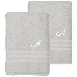 Linum Home Textiles Monogram Turkish Cotton 2pc Denzi Bath Towel Set (A-Z) Grey d