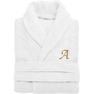 Linum Home Textiles Unisex Herringbone Weave Bathrobe (Monogram, A-Z) White j