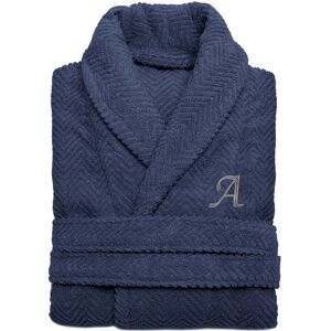 Linum Home Textiles Unisex Herringbone Weave Bathrobe (Monogram, A-Z) Blue l