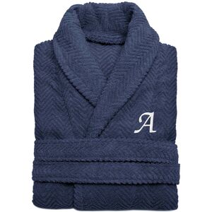 Linum Home Textiles Unisex Herringbone Weave Bathrobe (Monogram, A-Z) Blue s