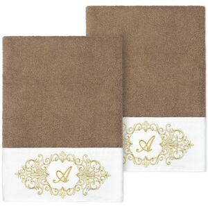 Linum Home Textiles Set of Two 100% Turkish Cotton Monogram Embellished Bath Towels NoColor j