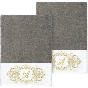 Linum Home Textiles Set of Two 100% Turkish Cotton Monogram Embellished Bath Towels NoColor j
