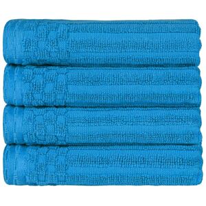 Superior Cotton Highly Absorbent Solid And Checkered Border Hand Towel Set Blue os
