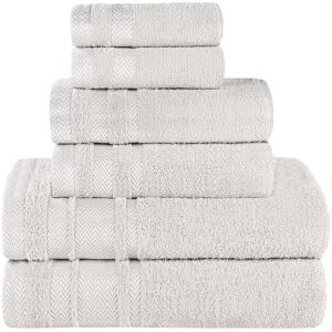Superior 6pc Zero Twist Cotton Dobby Border Plush Soft Absorbent Towel Set NoColor 6 pc