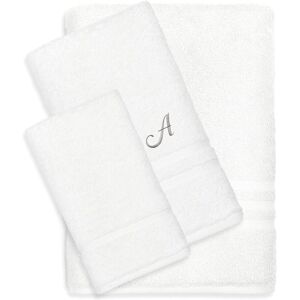 Linum Home Textiles Monogram Turkish Cotton 3pc Denzi Towel Set (A-Z) White h