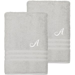 Linum Home Textiles Monogram Turkish Cotton 2pc Denzi Bath Sheet Set (A-Z) Grey e