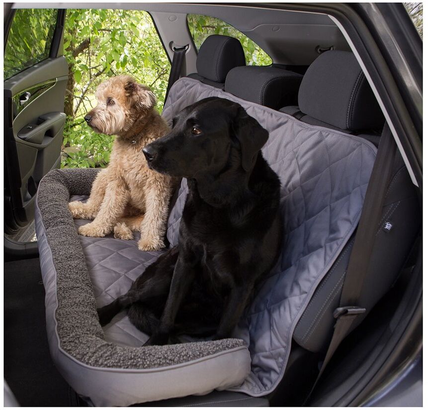 3 Dog Pet Supply Quilted Back Seat Protector with Fleece Bolster Grey Large