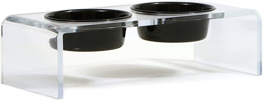 Hiddin Small Clear Double Bowl Pet Feeder, 3.5 Cup Black Bowls Black 1 Quart