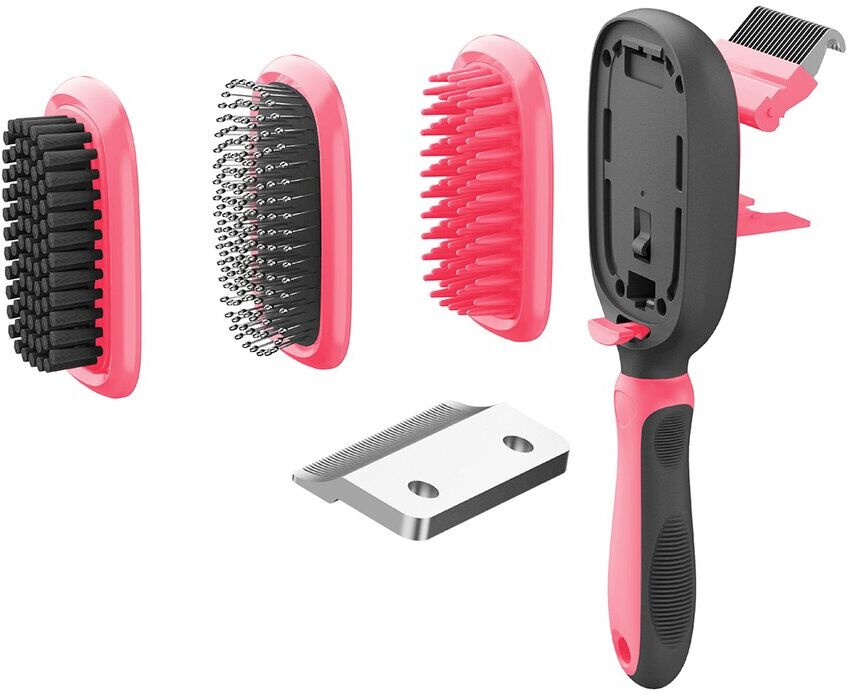 Pet Life Conversion 5 In 1 Interchangeable Dematting & Deshedding Bristle Pin & Massage Grooming Pet Comb Pink NoSize