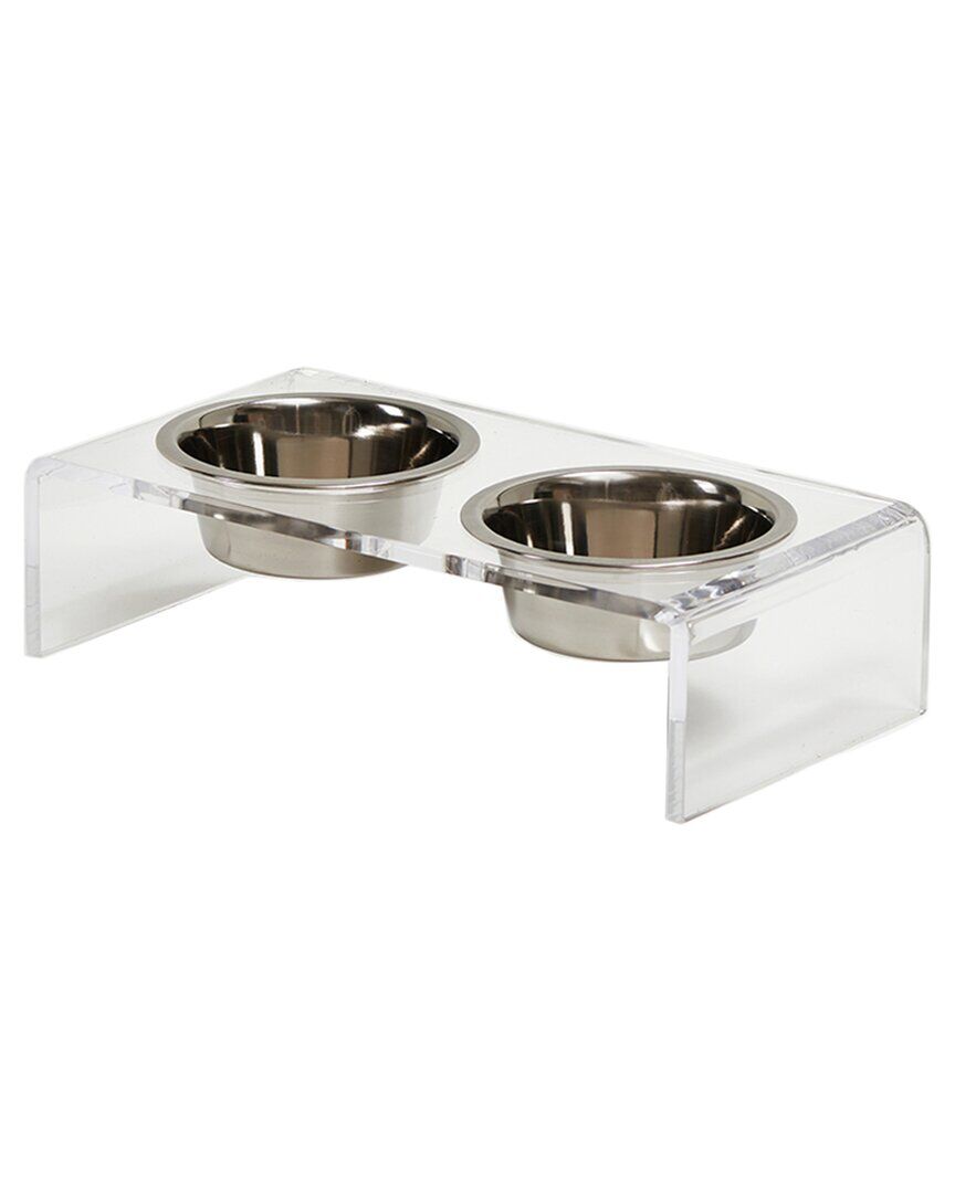 Hiddin Small Clear Double Bowl Pet Feeder, 3.5 Cup Silver Bowls Silver 1 Quart