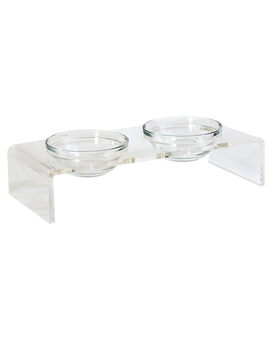 Hiddin Small Clear Double Glass Bowl Pet Feeder, 3.5 Cup Bowls NoColor 1 Quart