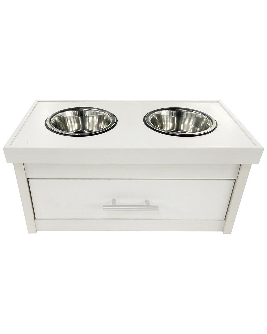 New Age Pet Ecoflex Piedmont 2-Bowl Dog Diner With Storage Drawer -Antique White White NoSize