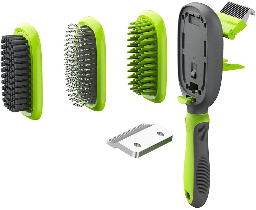 Pet Life Conversion 5 In 1 Interchangeable Dematting & Deshedding Bristle Pin & Massage Grooming Pet Comb Green NoSize