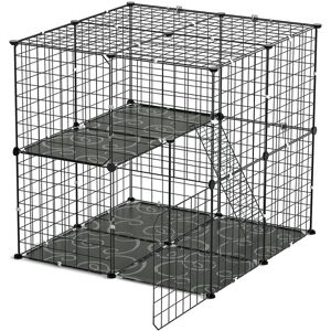 Fresh Fab Finds 2-Tier Cat Cage with Detachable Crate & Ladder Black NoSize