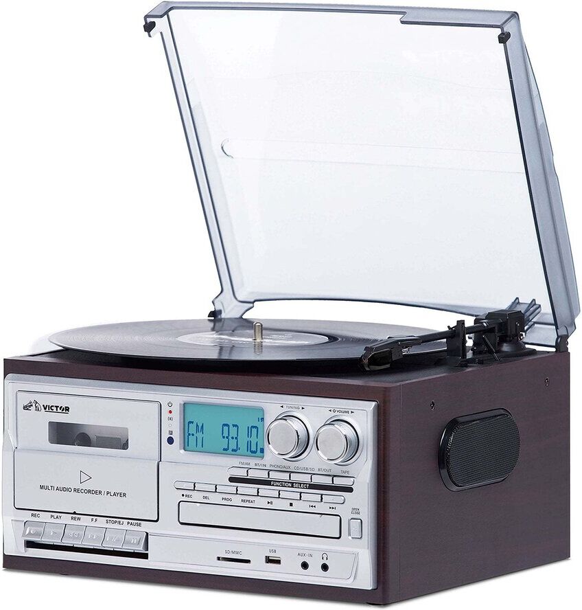 Victor Audio Victor Espresso Cosmopolitan 8-In-1 Turntable Music Center Brown NoSize