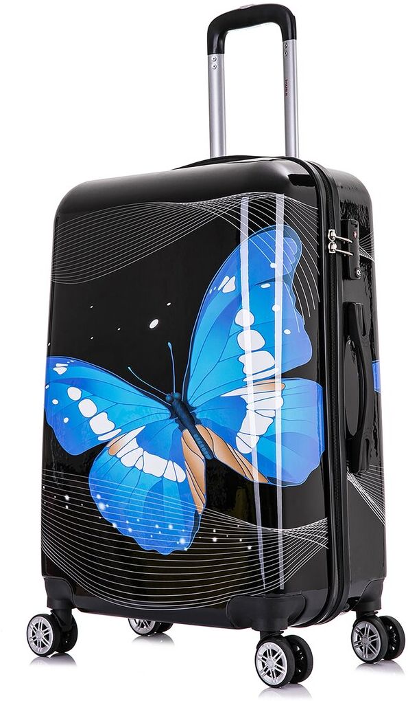 InUSA Black Butterfly Prints Hardside Luggage 24in Black NoSize