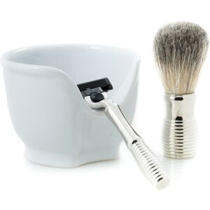 Bey-Berk Chrome Plated Mach 3 Razor & Badger Brush with Porcelain Soap Dish NoColor NoSize
