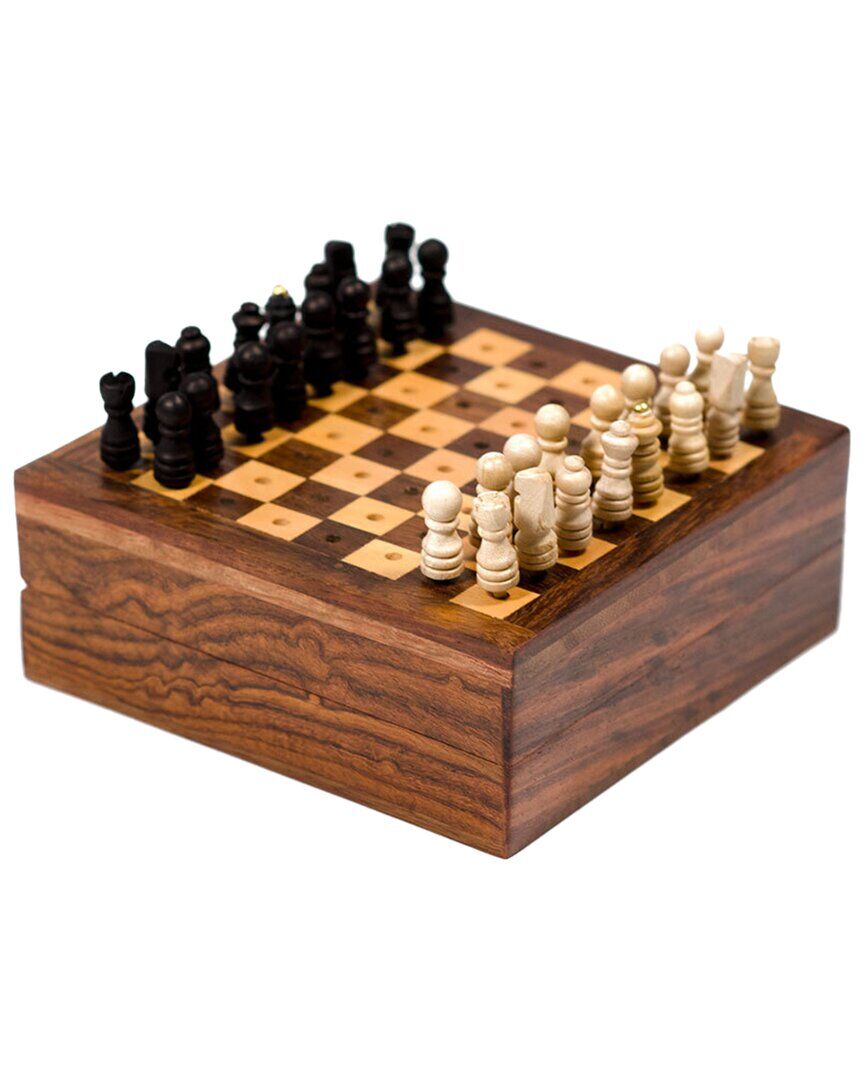 Matr Boomie Travel Chess Game with Handcrafted Wood Pegs Brown NoSize