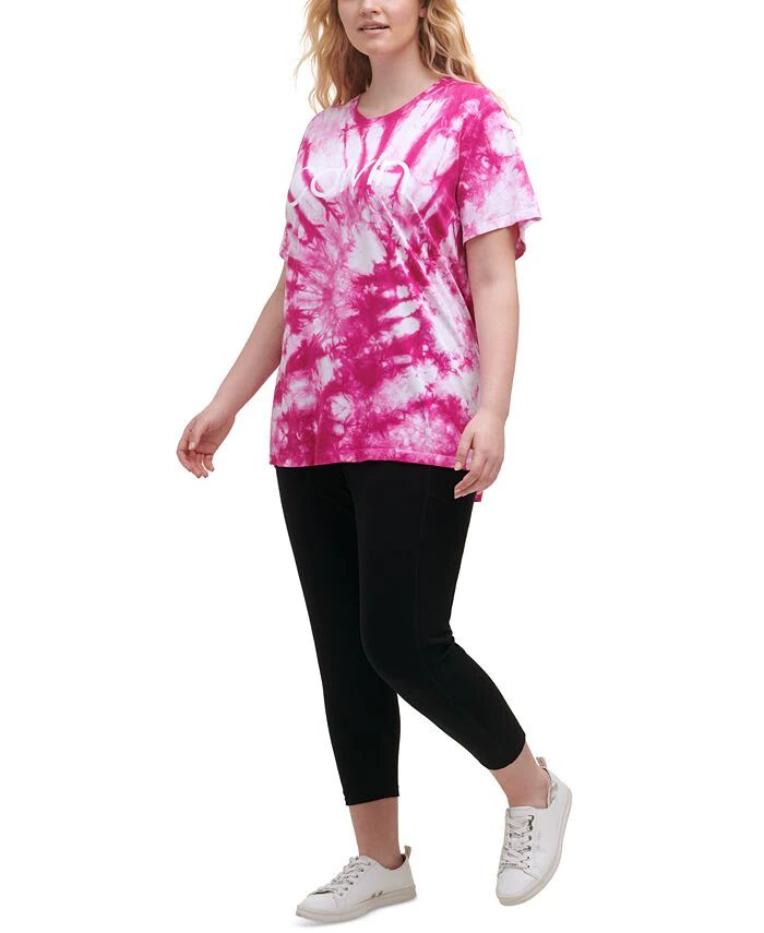 Calvin Klein Women's Stretch Tie Dye Short Sleeve Crew Neck T-Shirt Pink Size 3X