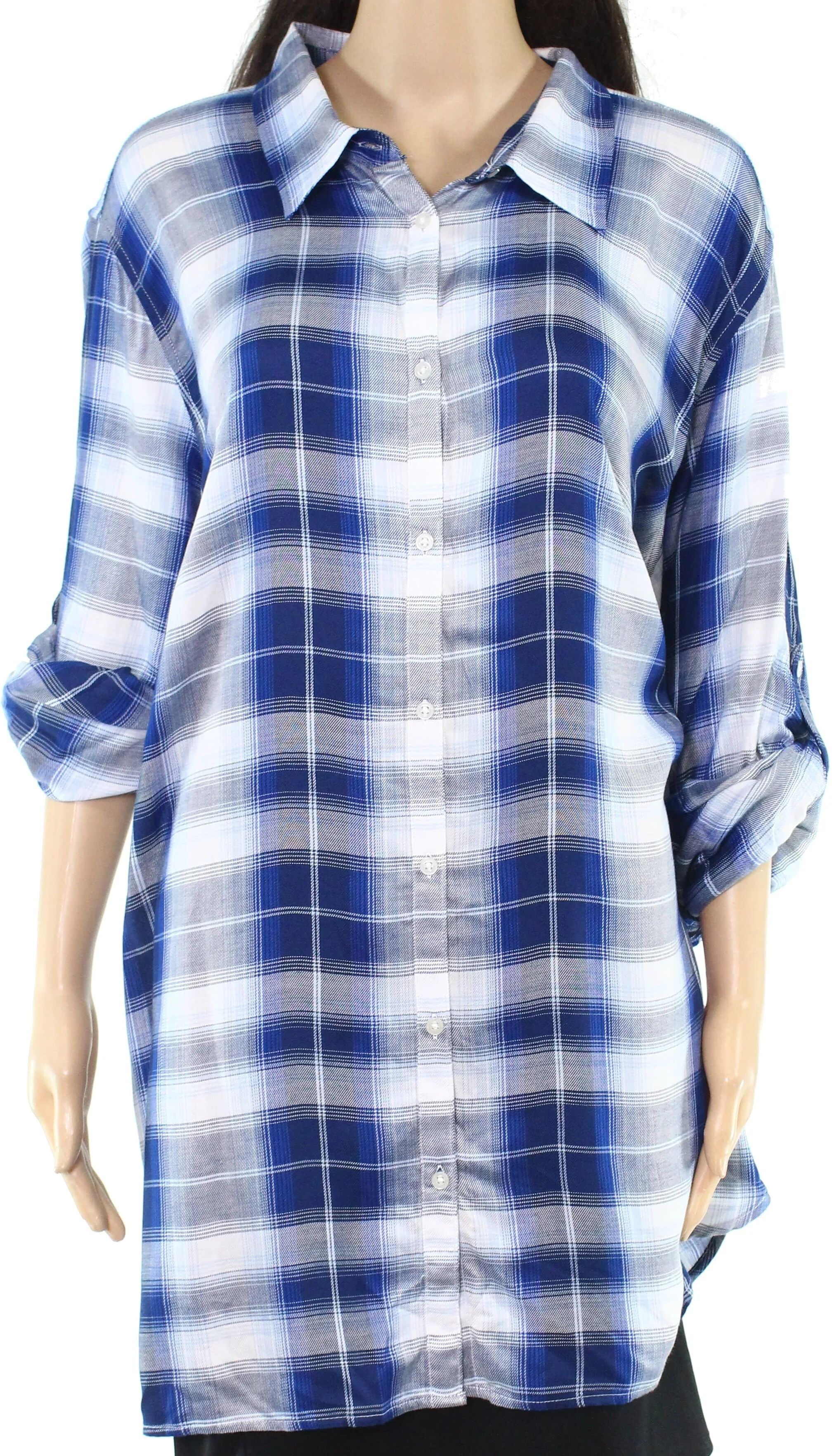 Ralph Lauren Women's Plaid Button Down Top Blue Size 1X