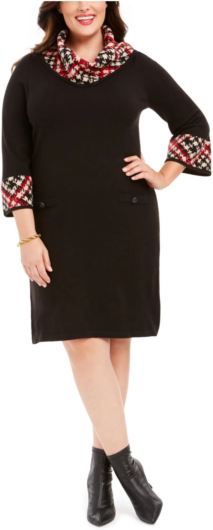 Jessica Howard Women's Plaid Cowlneck Sweater Dress Black Size 2X