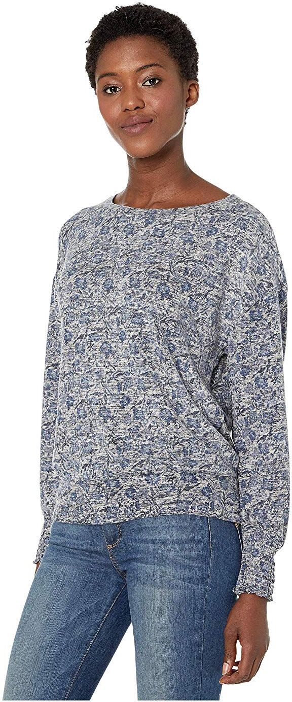 Lucky Brand Women's Floral Cloud Jersey Smocking Top Clothing Blue Size X-Small