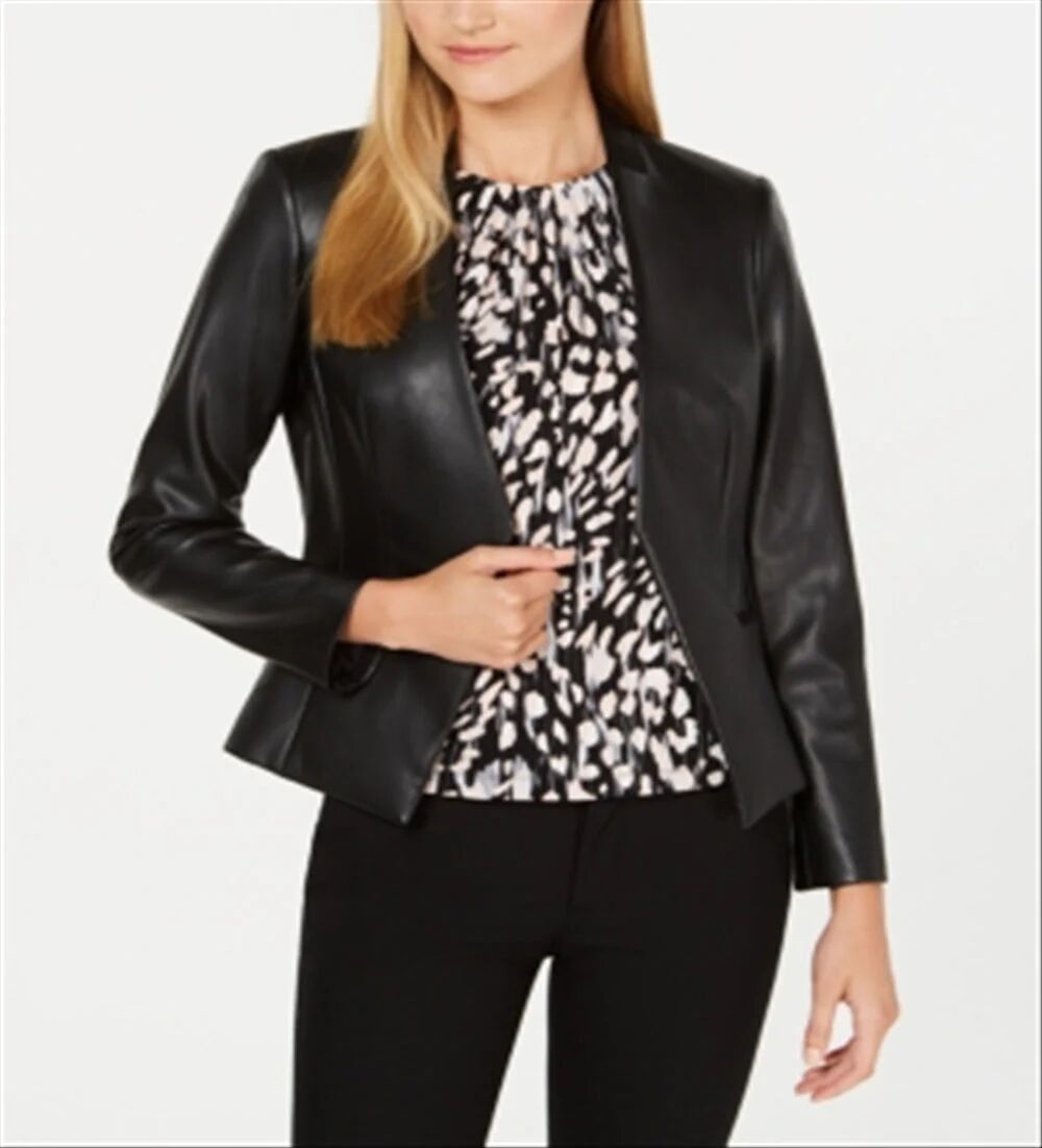 Calvin Klein Women's Asymmetrical Faux Leather Jacket Black Size 4