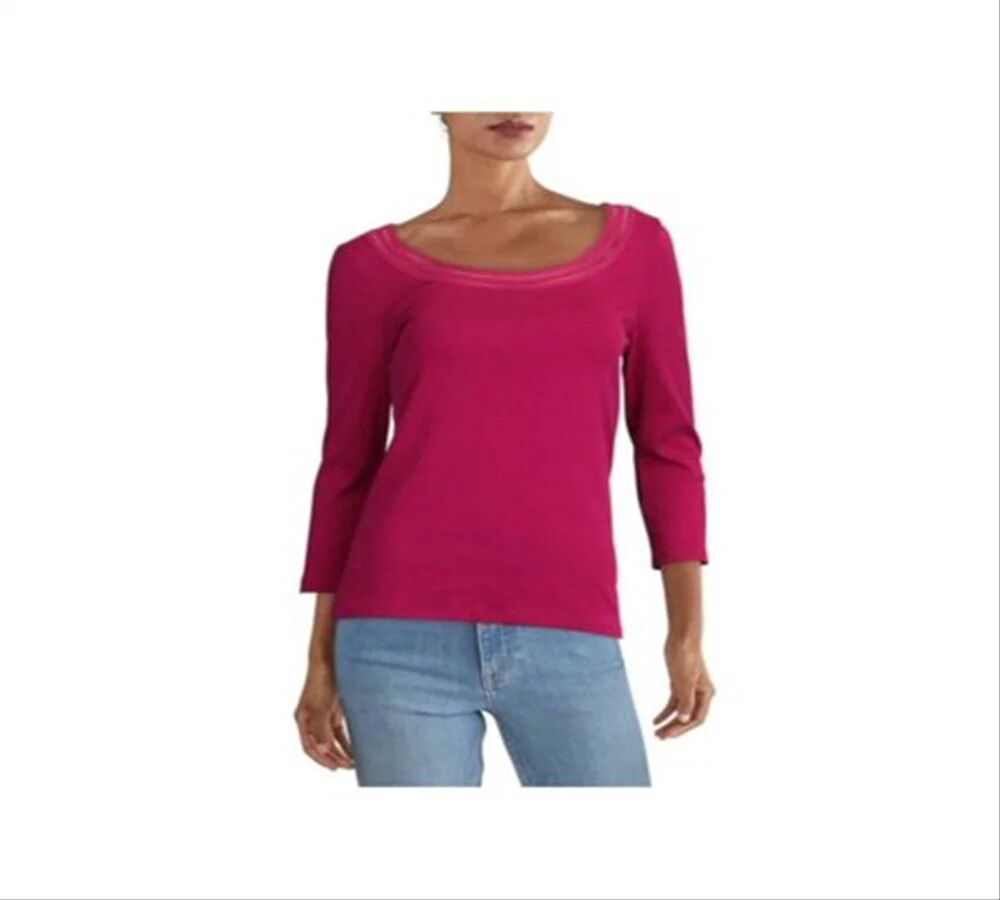 Ralph Lauren Women's 3/4 Sleeve Scoop Neck Top Pink X-Small