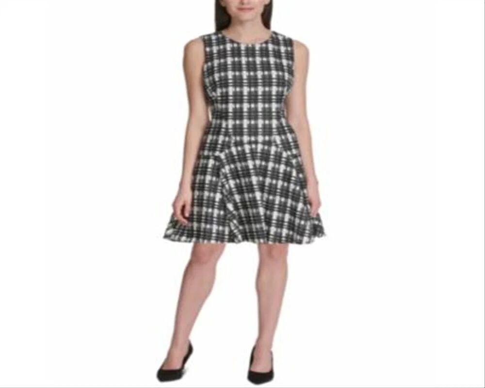 Tommy Hilfiger Women's Career Dresses Plaid Sleeveless Fit & Flare Dress Black Size 4