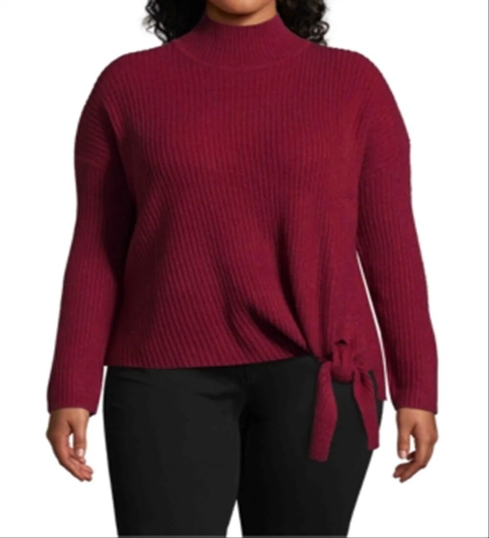 John Paul Richard Women's Mock Neck Tie Hem Sweater Red Size 2X