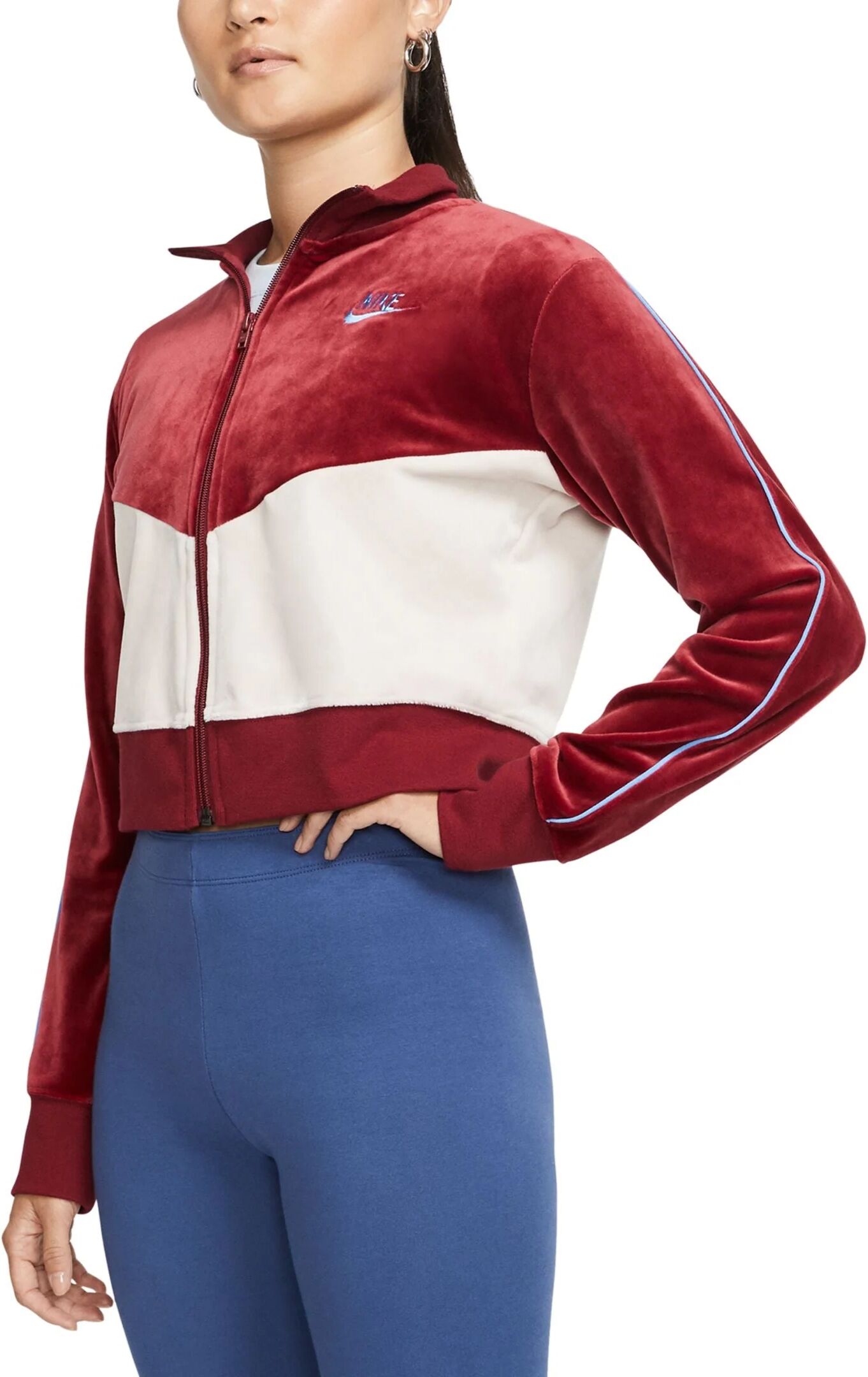 Nike Women's Sportswear Velour Colorblocked Jacket Red Size Large