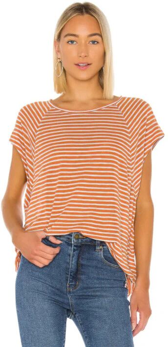 Free People Women's Striped Halo Tee Polyester Cotton Shirt Brown Size Medium