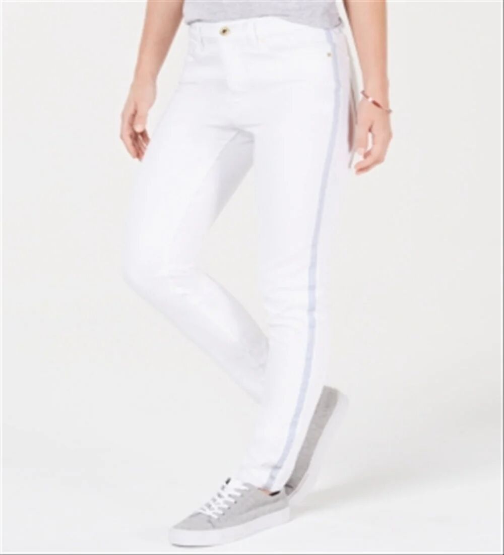 Hilfiger Jeans Women's Skinny Striped Ankle Jeans White Size 12