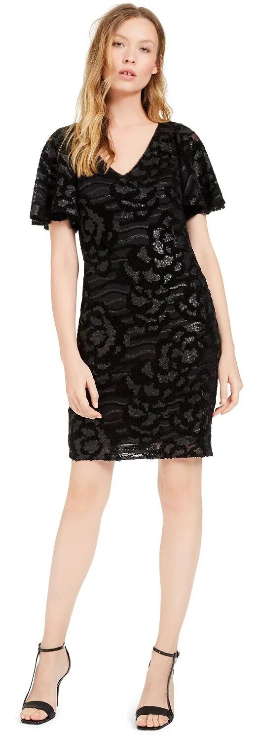 Calvin Klein Women's Sequined Zippered Short Evening Dress Black Size 14