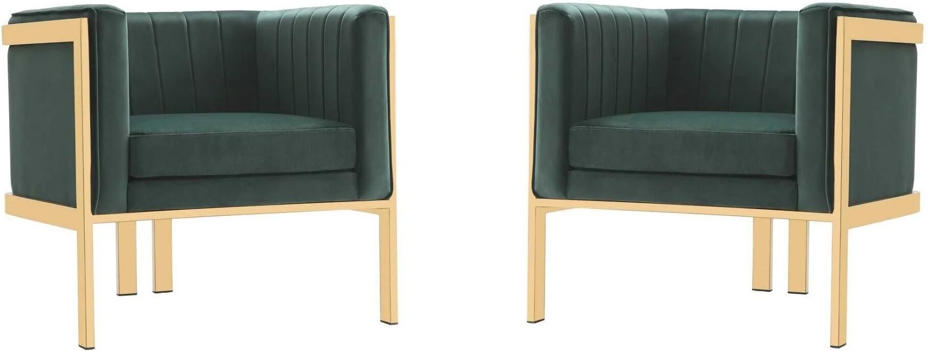 Manhattan Comfort Paramount Forest Green and Polished Brass Velvet Accent Armchair (Set of 2)