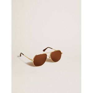 Golden Goose - Aviator Style Sunglasses With Gold Frame And Brown Lenses, Man, Size: U